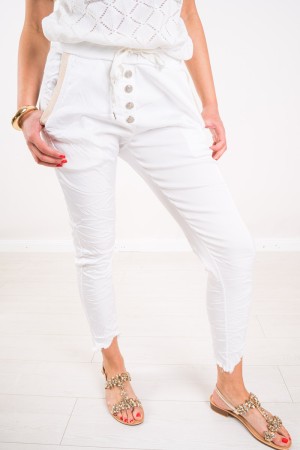 Pantalone Lucy white con bottoni gioiello Pantalone Lucy white con bottoni gioiello Pantalone Lucy white con bottoni gioiello