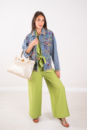Chaqueta preciosa en denim con tachuelas y piedras preciosas chaquetas en mezclilla con tachuelas y piedras preciosas chaquetas 