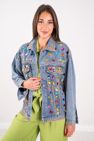Giacca Preziosa in denim con borchie e pietre Giacca Preziosa in denim con borchie e pietre Giacca Preziosa in denim con borc...