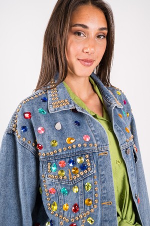Giacca Preziosa in denim con borchie e pietre Giacca Preziosa in denim con borchie e pietre Giacca Preziosa in denim con borc...