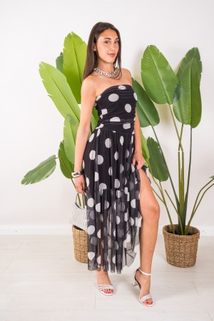 Abito Marilyn senza spalline in tulle con pois  Abito Marilyn senza spalline in tulle con pois  Abito Marilyn senza spalline ...