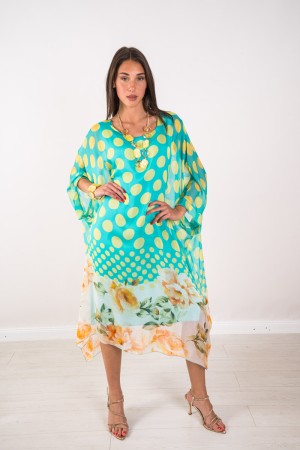 Dusty Polka Dusty Robe avec robe d'impression florale Polka Polka Polka Polka avec fond Floral Imprimer Robe Polka Polka avec St