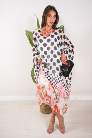 Dusty Polka Dusty Dress with Floral Printing Dress Polka Polka Polka With Background Floral Print Dress Polka Polka with Bottom 