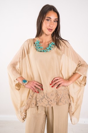 Coordinated Melany Blouse and Trousers with Lace Embroidery on the Background Melany Blouse and Trousers with Lace Embroidery on