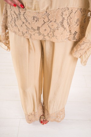 Coordinated Melany Blouse and Trousers with Lace Embroidery on the Background Melany Blouse and Trousers with Lace Embroidery on