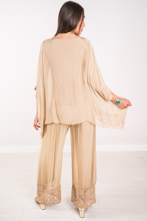 Coordinated Melany Blouse and Trousers with Lace Embroidery on the Background Melany Blouse and Trousers with Lace Embroidery on