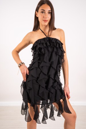 kurzes Katia-Kleid mit Wellen- und Halsband Kurzes Katia-Kleid mit Wellen und Nacken-Spitze Kurzes Katia-Kleid mit Wellen und LA