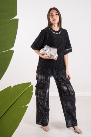 soleil-Spitze strickte mit Strass-Kragen Ride Soleil in der Spitze mit Strass-Ausschnitt Halsausschnitt Soleil in Spitze mit ...