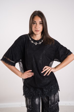 maglia soleil in pizzo con giro collo in strass  maglia soleil in pizzo con giro collo in strass  maglia soleil in pizzo con ...