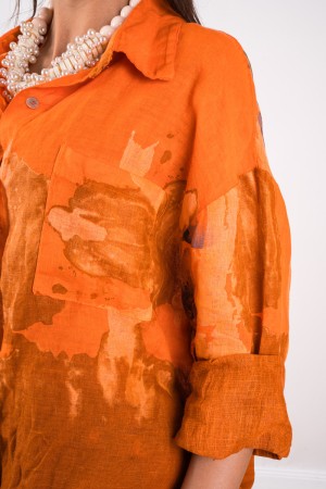 Camisa y pantalones de lino coordinados con camisa de lino de lino y pantalones de lino de fantasía abstractos con fantasía ...