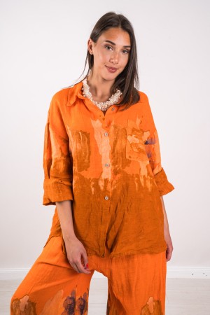 Coordinated Linen Linen Shirt and Trousers with Abstract Fantasy Coordinated Linen Linen Shirt And Trousers With Fantasy ...