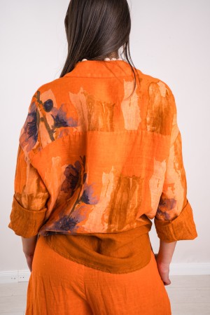 Coordinated Linen Linen Shirt and Trousers with Abstract Fantasy Coordinated Linen Linen Shirt And Trousers With Fantasy ...