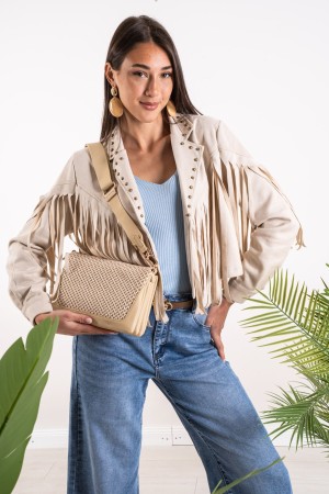 texas Jacke in Eco-proziert mit Fransen und Nieten Texas Jacke in Ecocamoscio mit Fransen und Nieten Texas Jacke in Ecocamosc ..