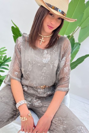 Koordinierte Teresa mit Stickerei Blumen Strass Ton auf Ton Koordiniert Teresa mit Stickerei Blumen Strass Ton auf Ton Koordinie