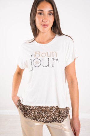 Boun Jour camiseta con cuentas y cuentas de animales Boun Jour camiseta con cuentas y fondo animal Camiseta Boun Jour Con Beads 