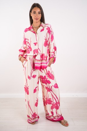 Coordinated lily shirt and trousers with flower print and lines on the coordinated bottom lily shirt and trousers with print fi 