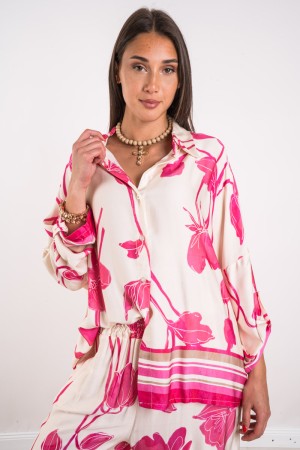 Coordinated lily shirt and trousers with flower print and lines on the coordinated bottom lily shirt and trousers with print fi 