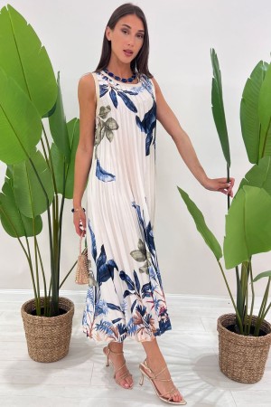 abito garden plissettato con fantasia piante  abito garden plissettato con fantasia piante  abito garden plissettato con fant...