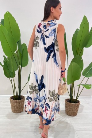 abito garden plissettato con fantasia piante  abito garden plissettato con fantasia piante  abito garden plissettato con fant...