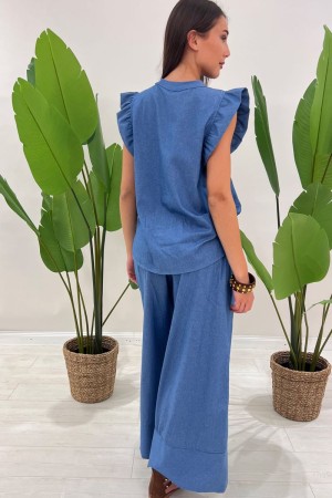 Coordinato mary in simil denim lavaggio scuro  Coordinato mary in simil denim lavaggio scuro  Coordinato mary in simil denim ...