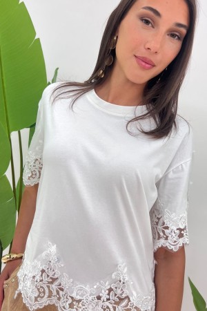 camiseta Meggy con camiseta Meggy de encaje blanco con camiseta Meggy de encaje blanco con encaje blanco