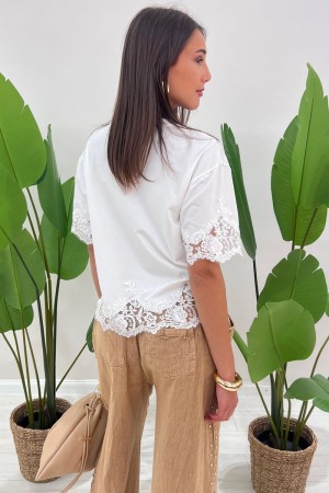 camiseta Meggy con camiseta Meggy de encaje blanco con camiseta Meggy de encaje blanco con encaje blanco