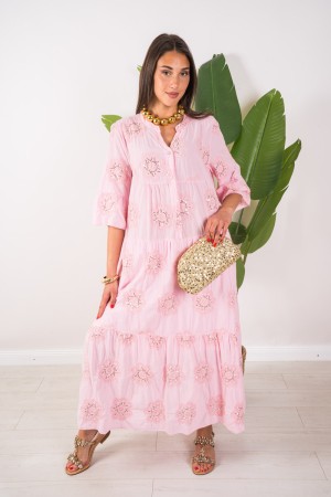 SONDRA-Kleid mit Blumenstickereien und Strass-Kleid SONDRA mit Stickereien Blumen und Strasssteinen SONDRA-Kleid mit Blumenstick