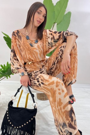 Coordinato Ginevra fantasia Animalier blusa e pantalone  Coordinato Ginevra fantasia Animalier blusa e pantalone  Coordinato ...