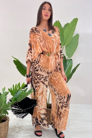 Coordinato Ginevra fantasia Animalier blusa e pantalone  Coordinato Ginevra fantasia Animalier blusa e pantalone  Coordinato ...