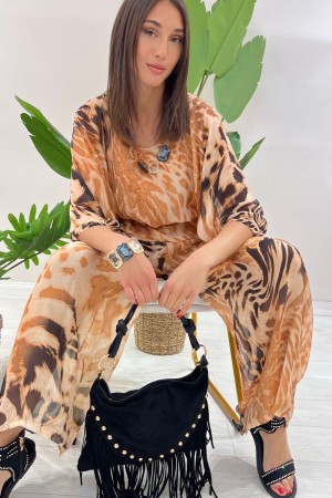 Coordinato Ginevra fantasia Animalier blusa e pantalone  Coordinato Ginevra fantasia Animalier blusa e pantalone  Coordinato ...