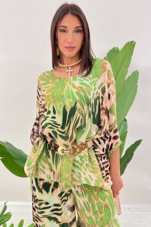 Coordinated Geneva Fantasy Animalier Blouse and Trousers 