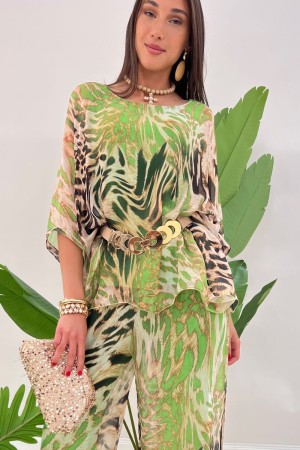 Coordinated Geneva Fantasy Animalier Blouse and Trousers 