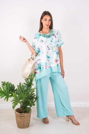 Koordinierte Marisolbluse und Hose mit Blumenmuster