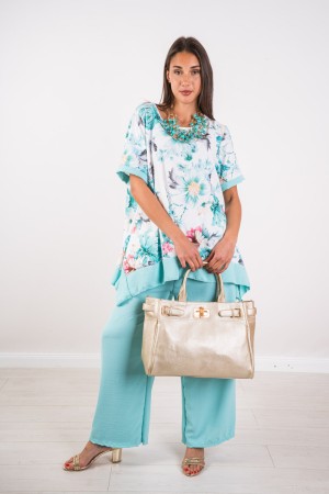 Coordinato Marisol blusa e pantalone con fantasia floreale Coordinato Marisol blusa e pantalone con fantasia floreale Coordin...