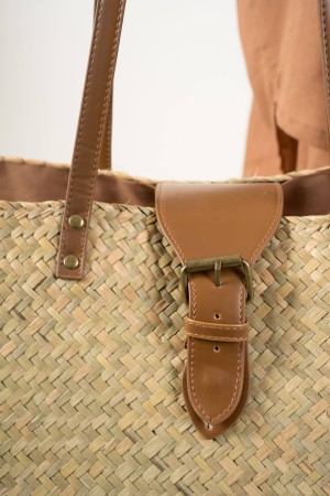 Sac de paille au barboly avec boucle en cuir Boucle Boucle Barby paille sac avec boucle en cuir Sac de paille barboly avec détai