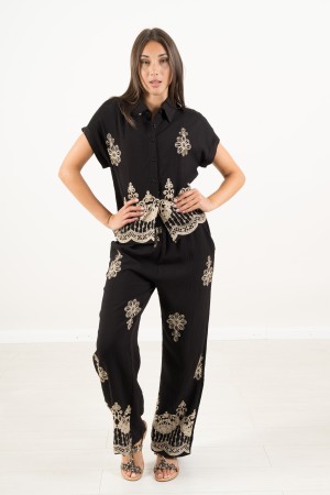 coordinato senna con camicia e pantalone ricami oro  coordinato senna con camicia e pantalone ricami oro  coordinato senna co...