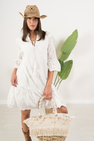 andorra Vestido en Cordillo con cuello en V Macrame y encaje con vestido de borla Andorra en Lace Macrame con cuello en V y enca