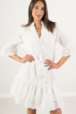 andorra Kleid in Spitze-V-Ausschnitt Makramee und Spitze mit Quaste Kleid Andorra in Spitze Macrame mit V-Ausschnitt und Spitze 