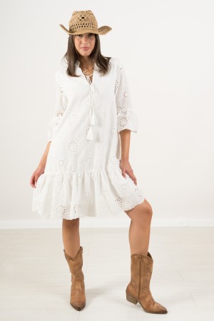 andorre Robe en dentelle V-Col Macramé et dentelle avec robe de glands Andorre en dentelle macramé avec col en V et dentelle ave