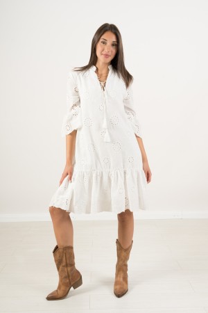 andorra Kleid in Spitze-V-Ausschnitt Makramee und Spitze mit Quaste Kleid Andorra in Spitze Macrame mit V-Ausschnitt und Spitze 