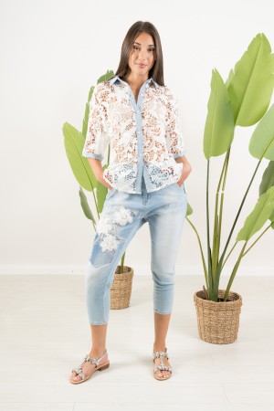 poppy lace shirt with denim inserts Poppy lace shirt with denim inserts Poppy shirt in lace with inserts ...