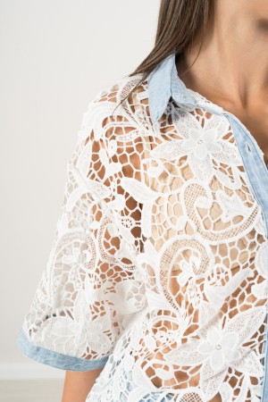 camicia poppy in pizzo con inserti in denim  camicia poppy in pizzo con inserti in denim  camicia poppy in pizzo con inserti ...