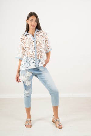 poppy lace shirt with denim inserts Poppy lace shirt with denim inserts Poppy shirt in lace with inserts ...