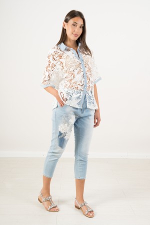 chemise en dentelle de pavot avec denim inserts chemise en dentelle pavane avec denim inserts chemise pavot en dentelle avec ins