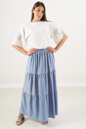 Gonna Farfalla in denim con piccole borchie Gonna Farfalla in denim con piccole borchie Gonna Farfalla in denim con piccole b...