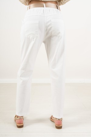 pantalone love con strass modello a sigaretta con cinta beige  pantalone love con strass modello a sigaretta con cinta beige ...