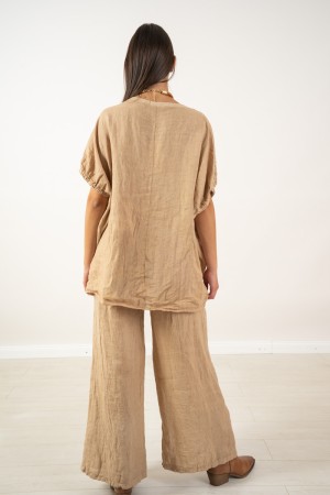 Coordinato Novella blusa e pantalone con inserti pizzo e piccoli strass  Coordinato Novella blusa e pantalone con inserti piz...