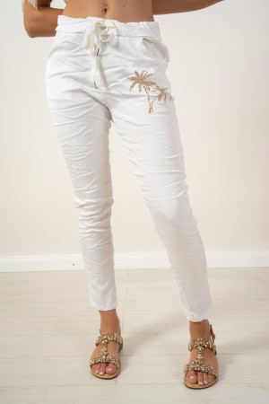 pantalones de palma de cigarrillos con diseño de diamantes de imitación Pantalones de palma de cigarrillos con detalle Dibujo Rh