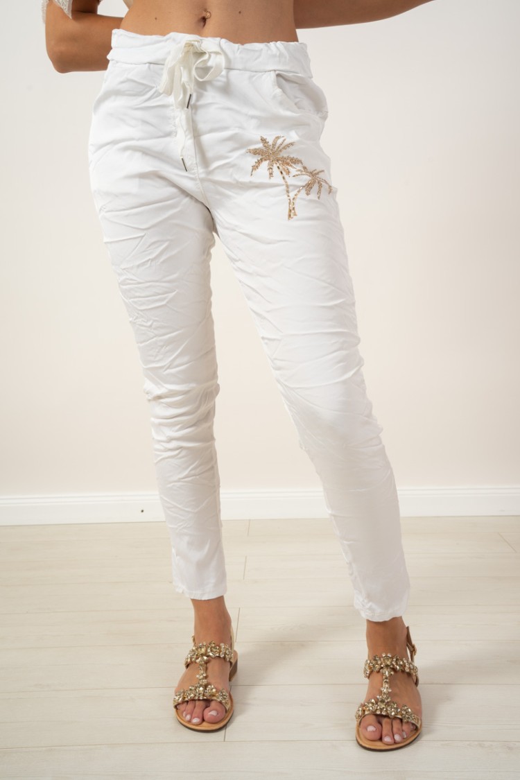 cigarette palm trousers with rhinestone design detail Cigarette palm trousers with detail Drawing rhinestone trousers ...