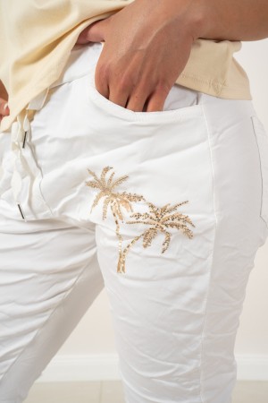 pantalon de paume à cigarettes avec strass conception Détail Pantalon de paume de cigarette avec détail dessin en strass pantalo